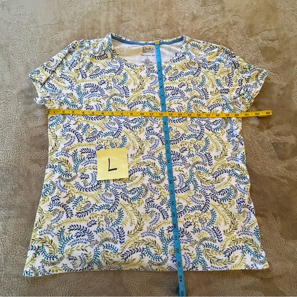 Croft & Barrow white blue green yellow ferns classic tee 100% cotton Size L - Picture 5 of 7